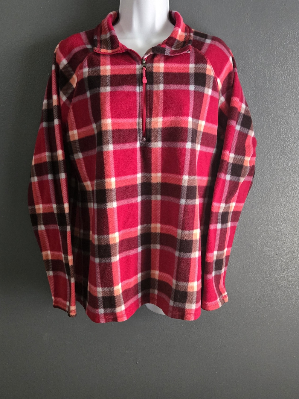 Eddie Bauer Women's Ultra Soft Plaid Fleece Quarter Zip Cabincore Pullover L